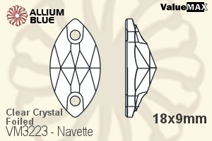 ValueMAX Navette Sew-on Stone (VM3223) 18x9mm - Clear Crystal With Foiling - Click Image to Close