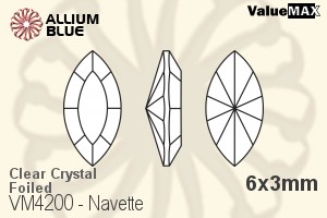 ValueMAX Navette Fancy Stone (VM4200) 6x3mm - Clear Crystal With Foiling - Haga Click en la Imagen para Cerrar