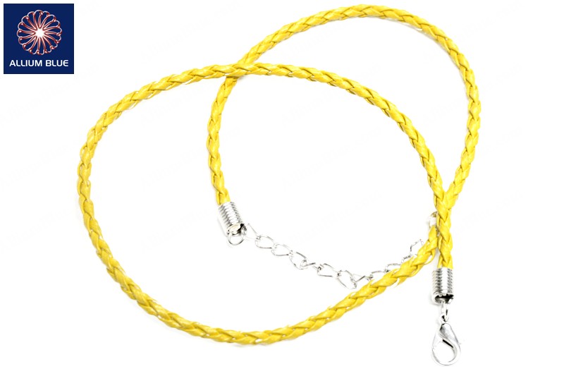 Braided Leatherette Chain, 3mm Diameter Necklace, Braided PU Leather, Yellow, 18inch - Click Image to Close