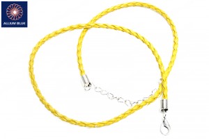 Braided Leatherette Chain, 3mm Diameter Necklace, Braided PU Leather, Yellow, 18inch