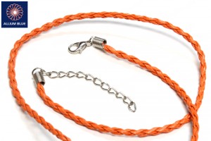 Braided Leatherette Chain, 3mm Diameter Necklace, Braided PU Leather, Orange, 18inch