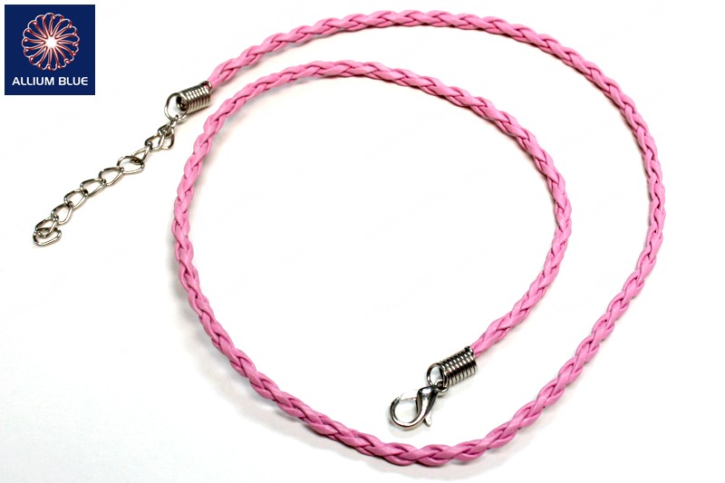 Braided Leatherette Chain, 3mm Diameter Necklace, Braided PU Leather, Light Pink, 18inch - 关闭视窗 >> 可点击图片