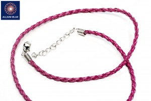 Braided Leatherette Chain, 3mm Diameter Necklace, Braided PU Leather, Magenta, 18inch