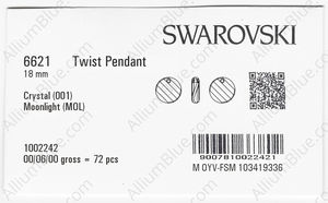 SWAROVSKI 6621 18MM CRYSTAL MOONLIGHT factory pack