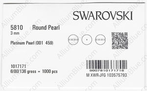 SWAROVSKI 5810 3MM CRYSTAL PLATINUM PEARL factory pack