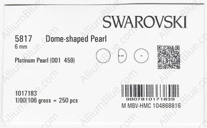 SWAROVSKI 5817 6MM CRYSTAL PLATINUM PEARL factory pack