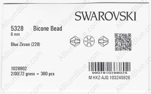 SWAROVSKI 5328 6MM BLUE ZIRCON factory pack