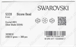 SWAROVSKI 5328 6MM CRYSTAL SILVSHADE factory pack