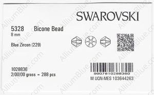 SWAROVSKI 5328 8MM BLUE ZIRCON factory pack