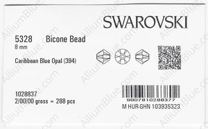 SWAROVSKI 5328 8MM CARIBBEAN BLUE OPAL factory pack