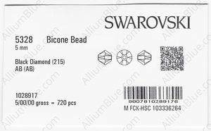 SWAROVSKI 5328 5MM BLACK DIAMOND AB factory pack
