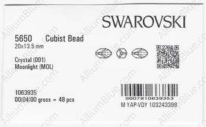 SWAROVSKI 5650 20X13.5MM CRYSTAL MOONLIGHT factory pack