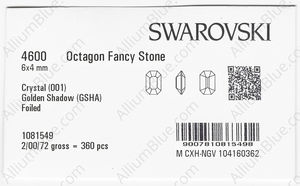 SWAROVSKI 4600 6X4MM CRYSTAL GOL.SHADOW F factory pack
