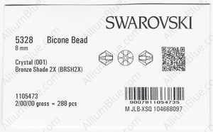 SWAROVSKI 5328 8MM CRYSTAL BRONSHAD2X factory pack