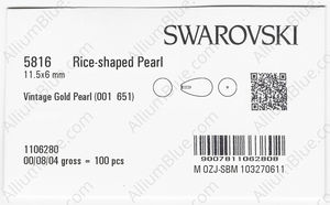 SWAROVSKI 5816 11.5X6MM CRYSTAL VINTAGE GOLD PEARL factory pack