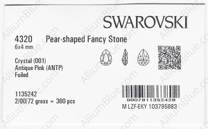 SWAROVSKI 4320 6X4MM CRYSTAL ANTIQUPINK F factory pack