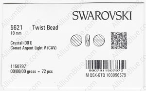 SWAROVSKI 5621 18MM CRYSTAL CAL'V' P factory pack