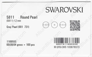 SWAROVSKI 5811 12MM CRYSTAL GREY PEARL factory pack