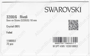 SWAROVSKI 3200/G 16MM CRYSTAL F PFRO01 factory pack
