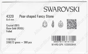 SWAROVSKI 4320 6X4MM CRYSTAL ROSE GOLD F factory pack