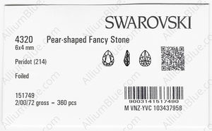SWAROVSKI 4320 6X4MM PERIDOT F factory pack