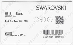 SWAROVSKI 5818 5MM CRYSTAL DARK GREY PEARL factory pack