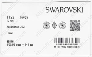 SWAROVSKI 1122 12MM AQUAMARINE F factory pack