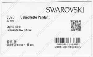 SWAROVSKI 6026 20MM CRYSTAL GOL.SHADOW factory pack
