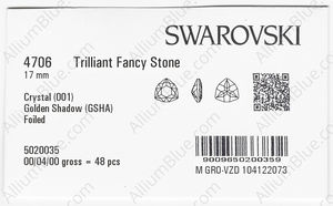SWAROVSKI 4706 17MM CRYSTAL GOL.SHADOW F factory pack