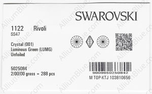 SWAROVSKI 1122 SS 47 CRYSTAL LUMINGREEN factory pack