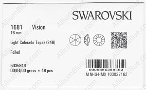 SWAROVSKI 1681 16MM LIGHT COLORADO TOPAZ F factory pack