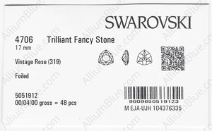 SWAROVSKI 4706 17MM VINTAGE ROSE F factory pack