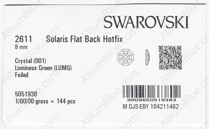 SWAROVSKI 2611 8MM CRYSTAL LUMINGREEN M HF factory pack