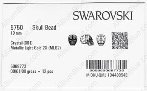 SWAROVSKI 5750 19MM CRYSTAL METLGTGO2X factory pack
