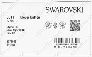 SWAROVSKI 3011 12MM CRYSTAL SILVNIGHT factory pack