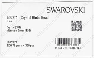 SWAROVSKI 5028/4 6MM CRYSTAL IRIDESGR factory pack
