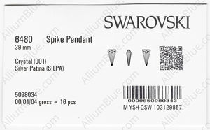 SWAROVSKI 6480 39MM CRYSTAL SILVER-PAT factory pack