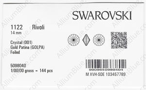 SWAROVSKI 1122 14MM CRYSTAL GOLD-PAT F factory pack