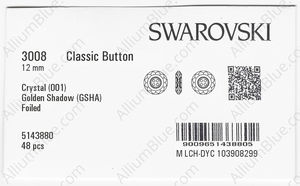 SWAROVSKI 3008 12MM CRYSTAL GOL.SHADOW F factory pack