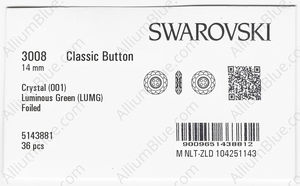 SWAROVSKI 3008 14MM CRYSTAL LUMINGREEN F factory pack