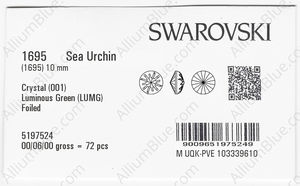 SWAROVSKI 1695 10MM CRYSTAL LUMINGREEN F factory pack