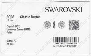 SWAROVSKI 3008 18MM CRYSTAL LUMINGREEN F factory pack