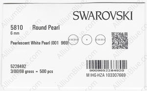 SWAROVSKI 5810 6MM CRYSTAL PEARLESCENT WHITE PR factory pack