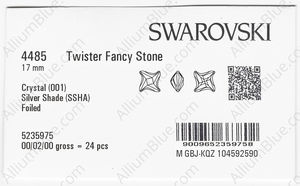 SWAROVSKI 4485 17MM CRYSTAL SILVSHADE F factory pack