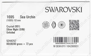 SWAROVSKI 1695 10MM CRYSTAL SILVNIGHT factory pack
