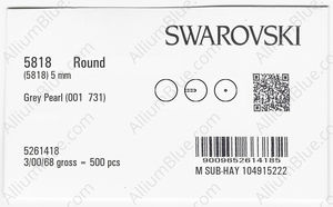 SWAROVSKI 5818 5MM CRYSTAL GREY PEARL factory pack