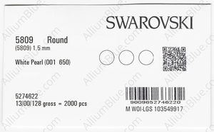 SWAROVSKI 5809 1.5MM CRYSTAL WHITE PEARL factory pack