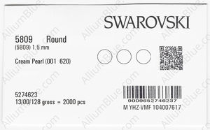 SWAROVSKI 5809 1.5MM CRYSTAL CREAM PEARL factory pack