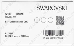 SWAROVSKI 5809 3MM CRYSTAL ROSE GOLD PEARL factory pack