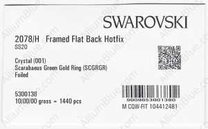 SWAROVSKI 2078/H SS 20 CRYSTAL SCARABGRE A HF GR factory pack